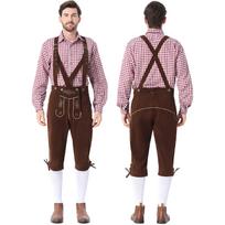 Vyrų vokiškas Bavarijos Oktoberfest kostiumų rinkinys Ilgomis rankovėmis languoti marškiniai su petnešomis kelnės, 2 dalių apranga M raudona