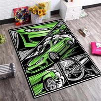 Green Drift Sport Car Comic Collage Print Area Rug Non‑Slip Rectangular Floor Mat Auto Fan Decor for Gaming Bedroom Living Room 40x60cm( 15x23in ) white
