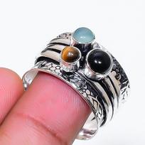 Natural Tiger Eye, Onyx Gemstone 925 Sterling Silver Jewelry Ring Size 10 AR-19003 black