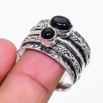 Natural Black Onyx Gemstone 925 Sterling Silver Jewelry Ring Size 10 AR-18829 black