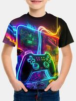 T-Shirt for a Boy 3D Print Gamepad Doodle Boy's T-Shirts Casual Round Neck Short Sleeves Tops Kids Summer Children's Clothing 160 blue