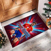 Lamine Yamal Printed Crystal Velvet Rug Non‑Slip Crystal Velvet Carpet For Sofa Bedroom Indoor Home Decoration 50cmx80cm blue