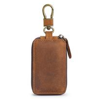 Double Zipper Crazy Horse Leather Car Key Holder for Men ruda