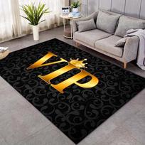Luxurious 3D VIP Rug - Anti-Slip Polyester, Black  Gold VIP Crown, Ideal for Patio, Living Room, Bedroom 40x60cm