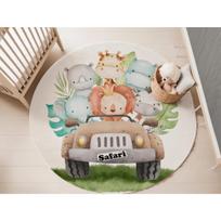 Jungle Safari Wild Animal Round Rug Non Slip Washable Mat for Kids Playroom Bedroom Tropical Leaf Nursery Room Home Decor 40X40CM