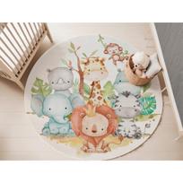 Jungle Safari Wild Animal Round Rug Non Slip Washable Mat for Kids Playroom Bedroom Tropical Leaf Nursery Room Home Decor 80X80CM