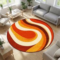 Modern Minimalist Geometric Line Round Rug Non Slip Circle Mat Morandi Color Block Print Soft Carpet for Bedroom Sofa Decor Rug 80x80cm