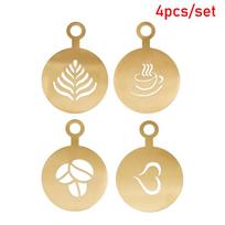 Stainless Steel Coffee Stencil 4Pcs Set for Barista Art Creative Cake and Cookie Decoration Reusable Tool for Home Kitchen Use