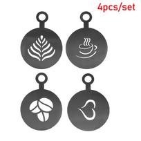 Stainless Steel Coffee Stencil 4Pcs Set for Barista Art Creative Cake and Cookie Decoration Reusable Tool for Home Kitchen Use