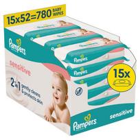 Pampers Sensitive Servetėlės Kūdikiams, 15 Pakuotė, 780 Servetėlės