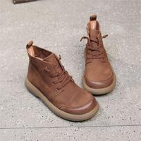 Autumn and winter new Martin boots women's retro first-layer cowhide casual boots velvet women's shoes 40 brown