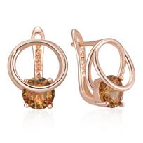 Shiny Brown Natural Zircon English Earrings For Women Luxury  Rose Gold Color Party Accessories Daily Fine Jewelry beige