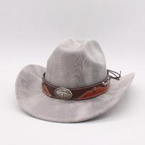 Men'S And Women'S One-Word Riding Hats Western Cowboy Roll-Brimmed Hats Cowboy Top Hats Punk Style Big-Brimmed Hats One size (d-shape) gray