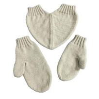 3Pcs Couple Hand Holding Mittens Heart Shape Shared Glove Two Person Gloves Romantic Knit Fingerless Gloves Funny Gifts for Couples beige
