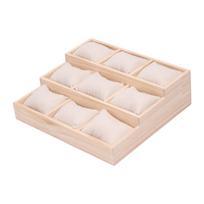 Watch Tray Three Layer Ladder, Display Box, Wood Bracelet Display Showcase 9 Grids Organizer for Shop Gifts Counter Necklaces smėlis
