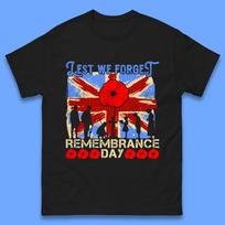 Lest We Forget British Armed Forces Union Jack Remembrance Day Poppy Uk Flag Royal Army Soldier Patriotic Mens Tee Top 3XL red