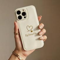 Custom Name Faux Leather Case for iPhone 17 16 15 14 13 Pro Max Plus Air Personalized Hot Gold Foil Engraved Heart Letter For iPhone 16 Plus beige