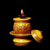 Traditional Buddha Lotus Oil Lamp Buddha Hall Ceramic Butter Lamp Home Feng Shui Offering Ornaments Buddhist Decoration Supplies 6x10cm yellow