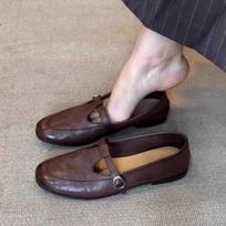 Women's Spring/Fall Vintage Mary Jane Shoes - Square Toe Low Cut Flats Soft PU Leather Loafers British Style Casual Shoes 35