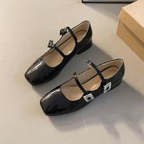 Patent Leather Crystal Women Mary Jane Shoes Fashion Shallow Buckle Strap Shoes Vintage Spring Autumn Stripper Party Shoes 35