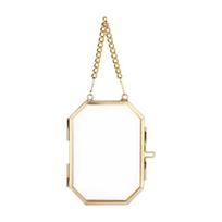 Octagonal Pressed Flower Frame Golden Floating Photo Frame Metal Hanging Picture Frame with Chain Art Display beige