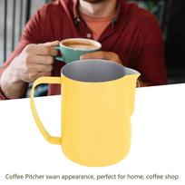 600ml Milk Frothing Pitcher Coffee Steaming Pitcher Stainless Steel Milk Coffee Art Frothing Pitcher Point Mouth Milk Jug Cup Light Yellow gray