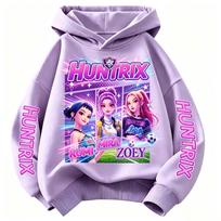 Girls Huntrix Rumi Mira Zoey Football Graphic Hoodie Kids Long Sleeve Pullover Sweatshirt 120 purple