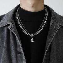 Double Layer Cuban Letter Necklace Titanium Steel Necklace Korean Style Necklace Men Clavicle Chain Y
