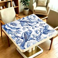 Blue and White Porcelain Gongbi Peony Mahjong Mat - Thickened, Non-slip, Silent, National Style for Cards & Chess. 600x600x2mm gray