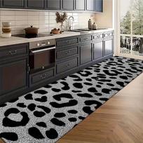 Modern Grey Leopard Print Kitchen Runner Rug, Classic Animal Print Non-Slip Absorbent Floor Mat for Entryway Bathroom Hallway 80x120CM