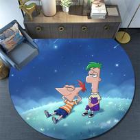 Phineas and Ferb Round Area Rug,Carpet Rug for Living Room Bedroom Sofa Playroom Decor,Non-slip Floor Mat 80cmx80cm