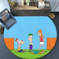 Phineas and Ferb Round Area Rug,Carpet Rug for Living Room Bedroom Sofa Playroom Decor,Non-slip Floor Mat 80cmx80cm