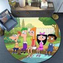 Phineas and Ferb Round Area Rug,Carpet Rug for Living Room Bedroom Sofa Playroom Decor,Non-slip Floor Mat 150cmx150cm