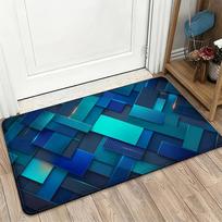 Modern Abstract Blue Teal Geometric Pattern Doormat Rug for Indoor Outdoor Welcome Mat Entrance Floor Carpet 40x60cm 40X60CM blue