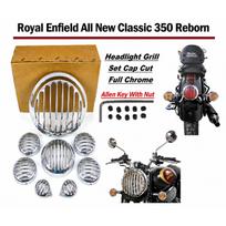 Chrome Cap Cut Headlight  Grill Set Fit For Royal Enfield New Classic 350