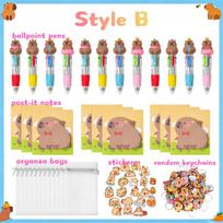 12-48Set Capybara Party Favors Stationery Set 4-in-1 Ballpoint Pens Notebook Sticker Keychain Classroom Prizes School Supplies 48 Set beige