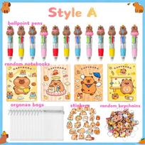 12-48Set Capybara Party Favors Stationery Set 4-in-1 Ballpoint Pens Notebook Sticker Keychain Classroom Prizes School Supplies 36 Set