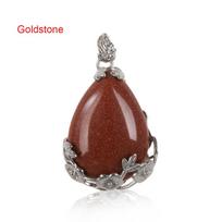 Water Drop Gemstone  Crystal Stone Necklaces Pendants Amethyst Agate Opal Turquoise Natural Quartz Goldstone brown