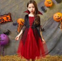 Mergaitės vampyrės Helovino suknelė vaikui, vaiduoklio nuotakos gothic cosplay vampyro kostiumas, suknelė vaikams karnavalui, juodi raudoni drabužiai 140 black