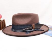 Tibetan Wool Cowboy Hat Western Gentleman Felt Hat Breathable Jazz Men's Winter Hat L（58-60cm） tamsiai ruda spalva
