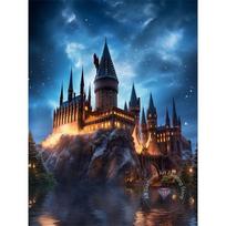 Magas Potteris Hogsmeido pilis Paveikslas Deimantinės tapybos rinkinys 5D Pasidaryk pats Apvalūs deimantukai Siuvinėjimas Rankdarbis Namų dekoras Round 20x30cm gray
