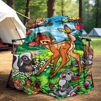 1 vnt., Disney laimingas Bambis ir draugai pledas, visų sezonų pledas, lauko pledai, svetainei, kelionėms, stovyklavimui 130x150cm blue