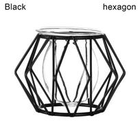 Decoration Plants Frame Glass Planter Hydroponic Vase Terrarium Metal Holder Iron Geometric Pattern black-hexagon black