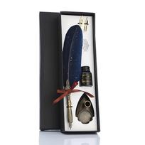 Retro Calligraphy Feather Dip Pen with 2 Nib Quill Fountain Writing Stationery No Ink mėlyna