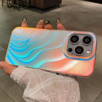 Aurora Gradient Colorful Case for iPhone 15 14 16 Pro Max 13 12 11 Ripple Laser Feather Shockproof Acrylic Cover for iPhone 15 For iPhone 12 gray