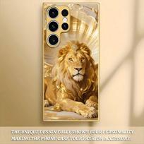 Gorgeous Golden Lion King patterned glass phone case suitable for Samsung Galaxy S26 S25 S24 S22 S21 S20 FE/Ultra/Plus hard case Galaxy S24 plus beige