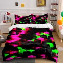 3D Cube Neon Light Bedding Set 3 Pieces Modern Techno Geometric Pattern Duvet Cover With Pillowcases For Single/Queen/King Size EU Twin 135X200cm