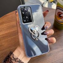Luxury Bling Rhinestone Heart Ring Bracket Clear Phone Case for realme 14 5G,OPPO A57s,A57 4G Stand Cover OPPO A57 4G