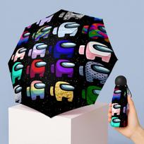 Among Us Printed 5?Fold Mini Umbrella 8?Rib Windproof Compact Umbrella For Women Pocket Carry gray