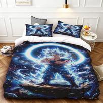 3pcs Dragon Ball Duvet Cover Goku Cartoon Bedding Set Quilt Cover for Bedroom Home Decor Single Twin Size Gifts 140x200cm gray